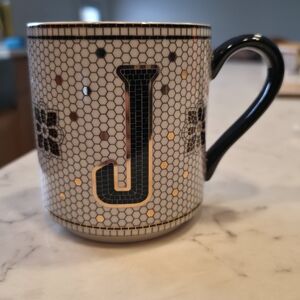 The Bistro Tile Stoneware Monogrammed Black and White Mug